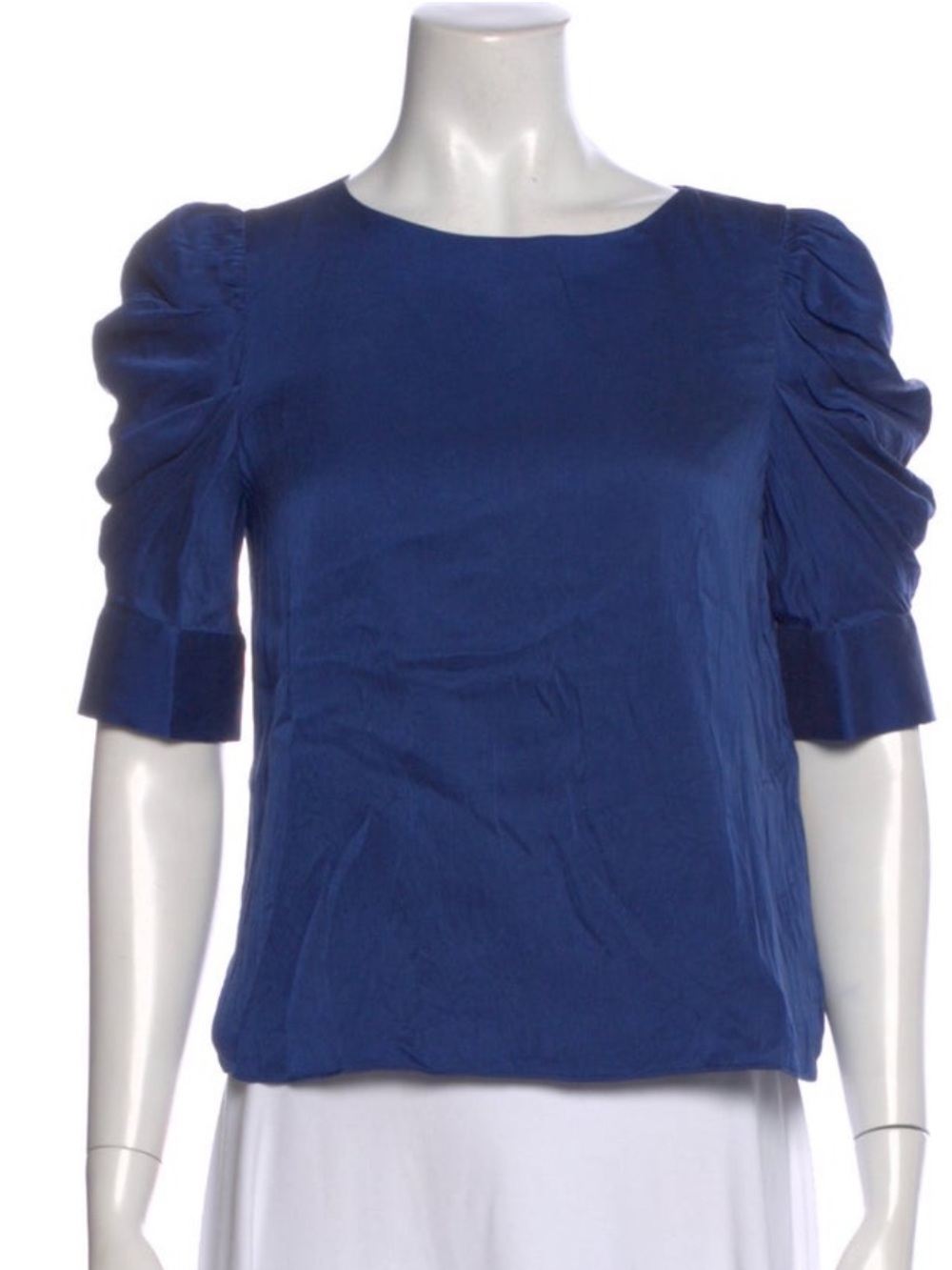 Alice + Olivia, S, Silk Bateau Neckline Crop Top, blue